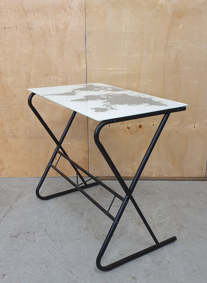 Tempered Glass Top Metal Base Desk with World Map Dotted Design - 103677