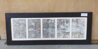 River Thames Map in Black Faux Leather Frame - 050425-02