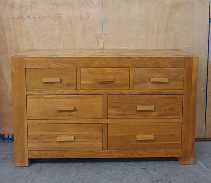 Large Oak 7 Drawer Chest of Drawers with Block Handles - 104486