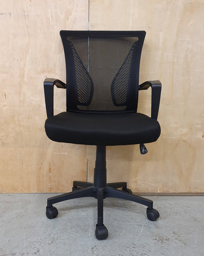 Black Office Chair with Mesh Fabric Back Rest and Castor Wheels - 103850