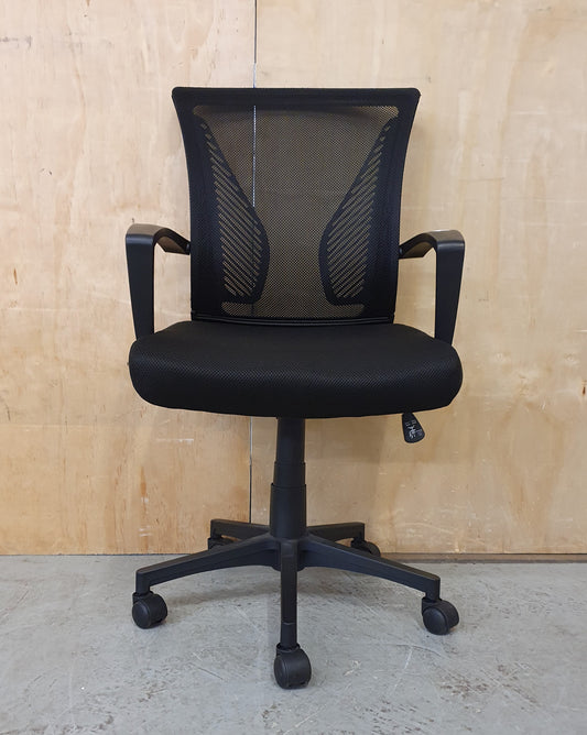 Black Office Chair with Mesh Fabric Back Rest and Castor Wheels - 103850