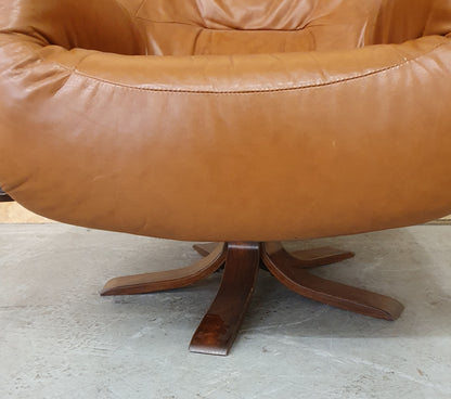 Single Brown Leather Rotating Armchair with Studded Side Detailing - 104610