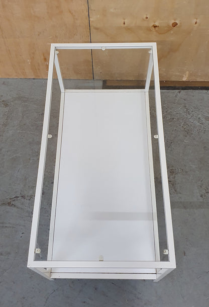 Modern White 2 Tier Coffee Table with Glass Top and Metal Frame - 104881