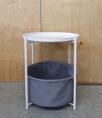 2 Tier Round White Metal Coffee Table with Grey Canvas Storage - 104268