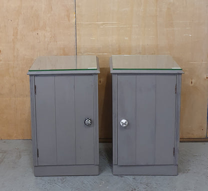 2 Grey Matching Bedside Cabinets with Removable Glass Top - 102749 / 102750