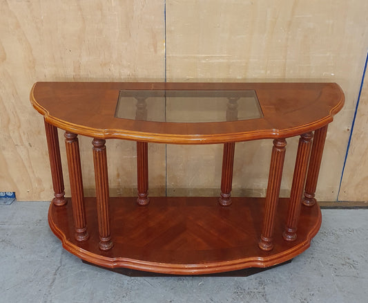 2 Tier Half Moon Varnished Wood Sideboard with Central Glass Top - EL104919