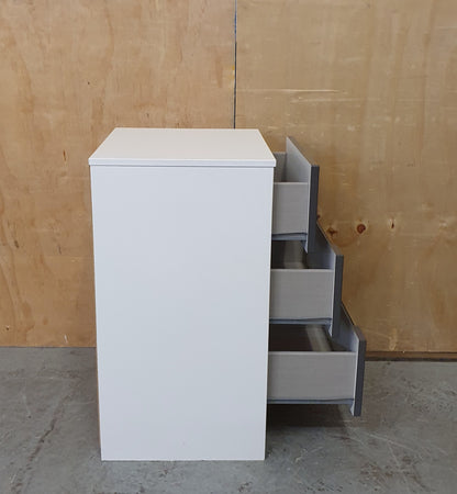 Single White Wood 3 Drawer Bedside Cabinet with Grey High Gloss Front - 190925-01