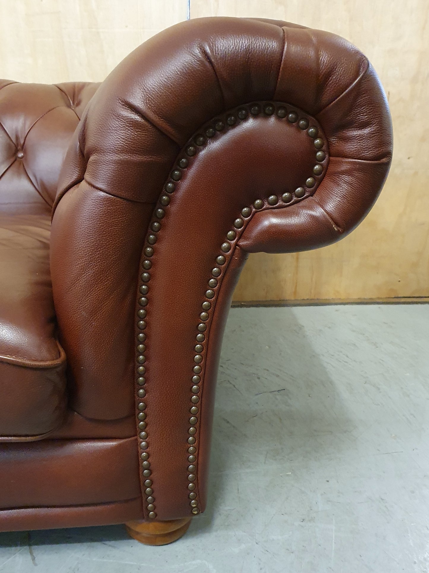 Brown Faux Leather Deep Buttoned Chesterfield 3 Seater Sofa - 104819