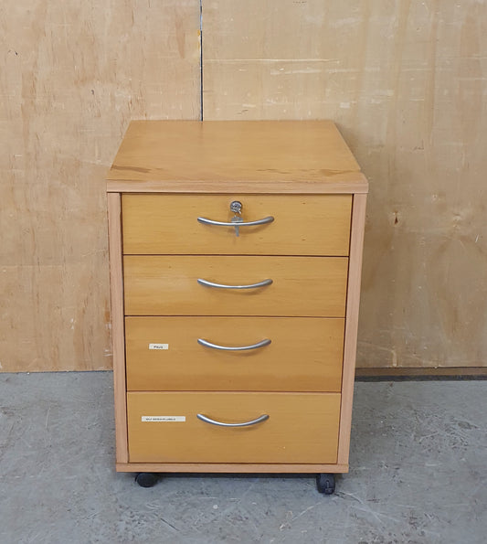 4 Drawer Lockable Wooden Filing Cabinet on Wheels - EL104373
