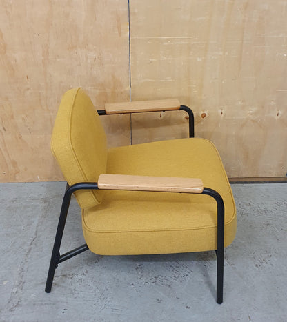 Modern Mustard Accent Chair with Black Metal Frame, Wood Armrest and Detachable Back Rest - 104869