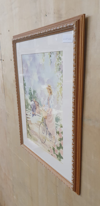 Lady on a Bicycle Watercolour Painting - EL101482