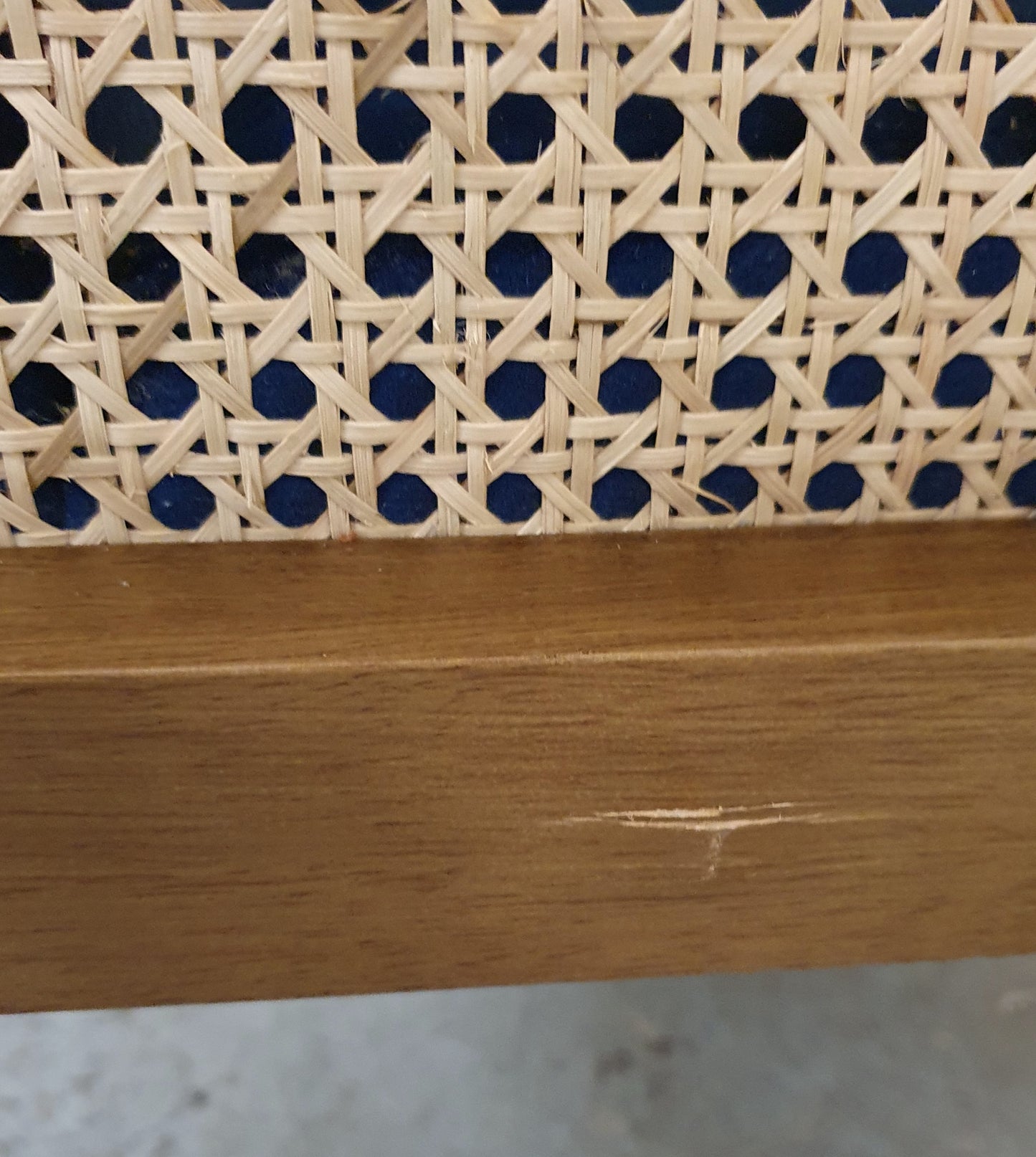 Blue Velvet Accent Armchair with Rattan Sides - 104941