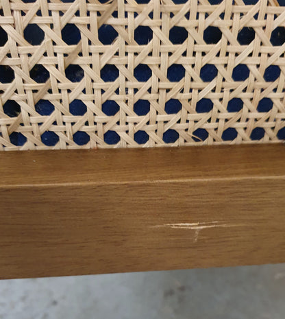 Blue Velvet Accent Armchair with Rattan Sides - 104941