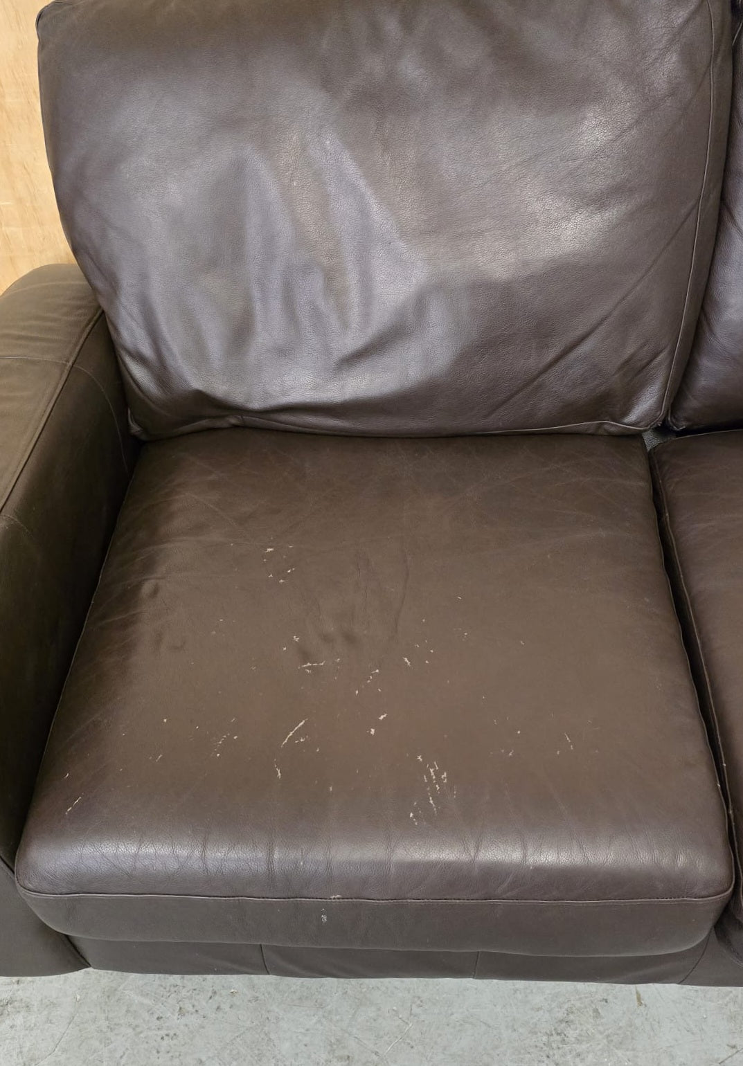2 Seater Brown Leather Sofa with Block Wood Feet - 104702
