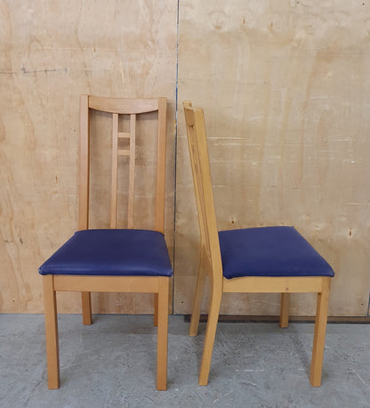 2 Matching Wood Dining Chairs with Blue Fabric Covered Seats - EL104557 / EL104558