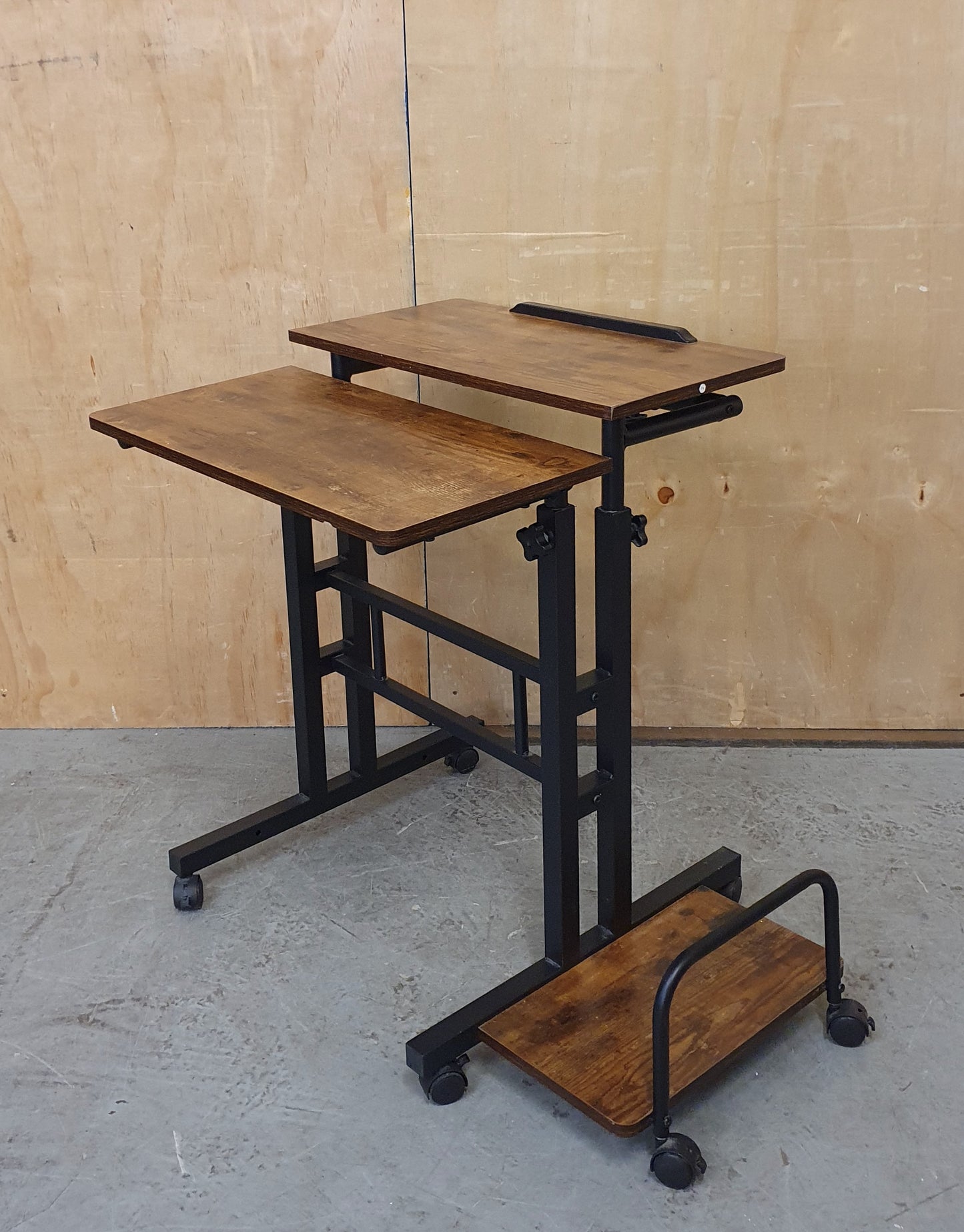 2 Tier Height Adjustable Small Wood Desk with Black Metal Frame - 104884