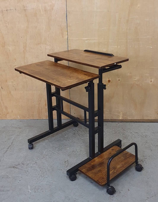 2 Tier Height Adjustable Small Wood Desk with Black Metal Frame - 104884