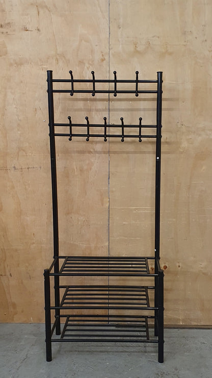 Black Metal Free Standing Coat Stand with 3 Tier Shoe Rack - EL104602