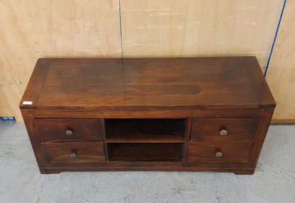 Large Dark Stained Heavy Duty Wood TV Stand with 4 Drawers and Centre Shelf - EL104592