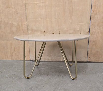 Cream Round Top Coffee Table with Gold Legs - EL104753