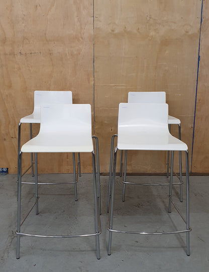 4 Matching White Stackable Bar Stools with Chrome Frame - RN103202 / RN103203 / RN103193 / RN103200