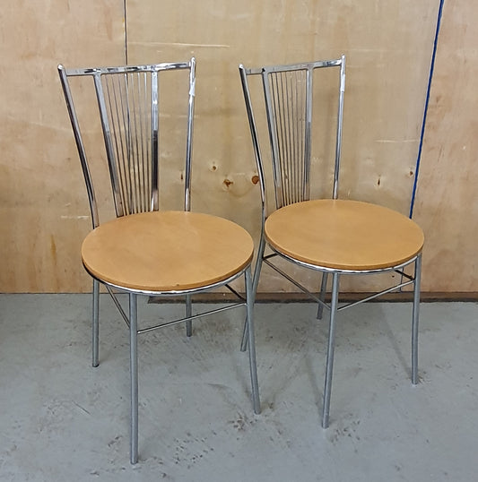 2 Matching Wood and Chrome Dining Chairs - 102053 / 102054
