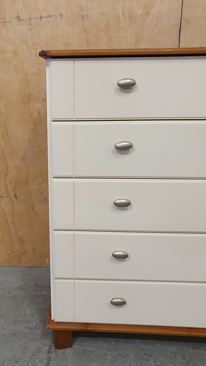 5 Drawer Cream Chest of Drawers with Pine Top and Base - 104850