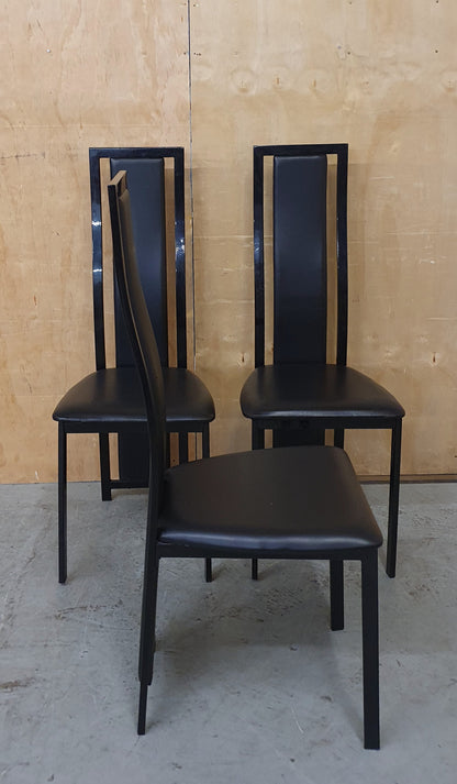 3 Matching Black High Back Faux Leather Dining Chairs - 104433 / 104434 / 104435