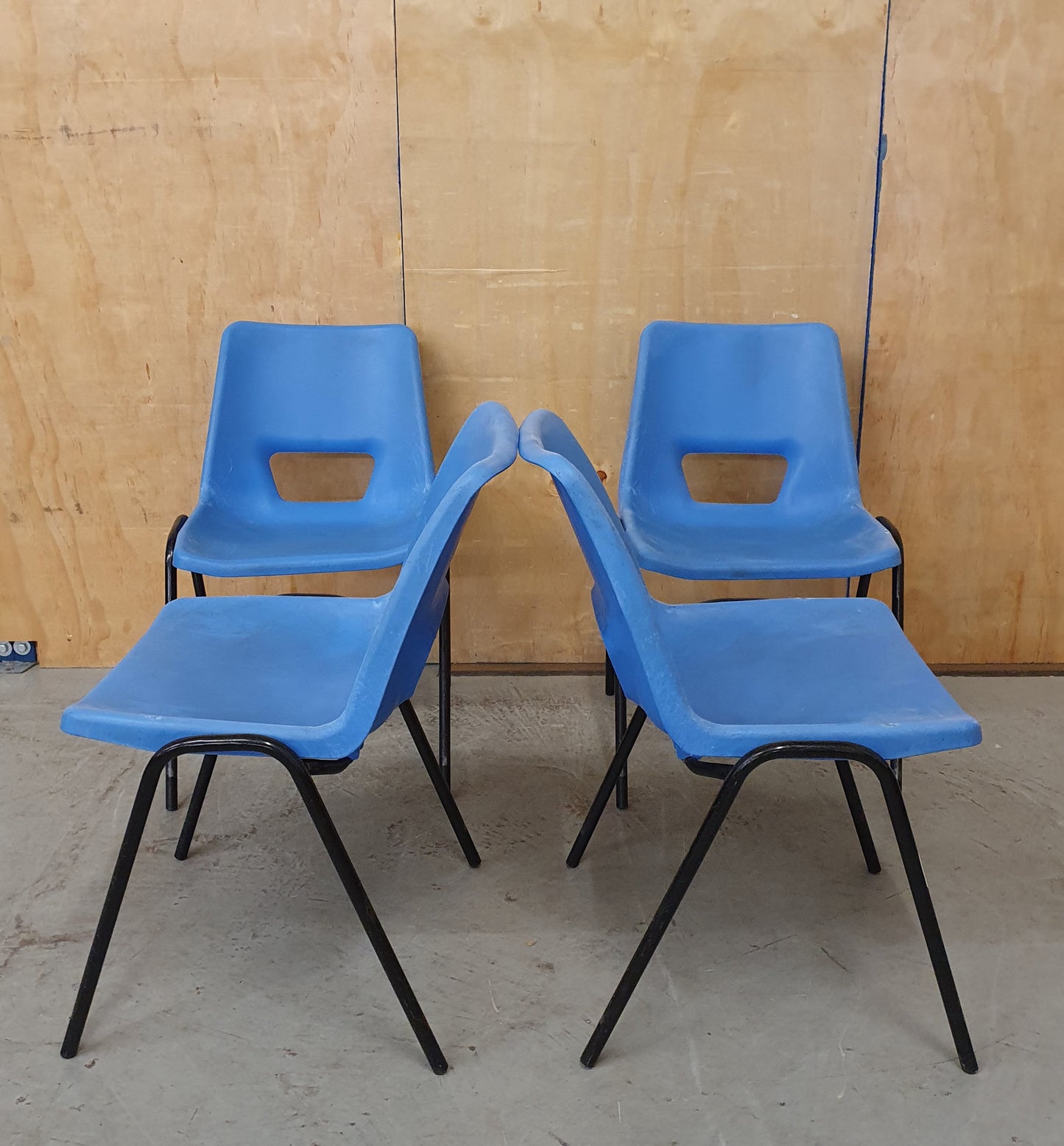 4 Matching Blue Plastic Stackable Chairs with Black Metal Legs - 103963/103964/103965/103966