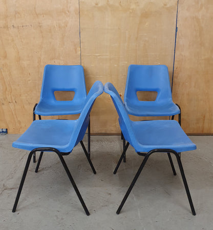 4 Matching Blue Plastic Stackable Chairs with Black Metal Legs - 103963/103964/103965/103966