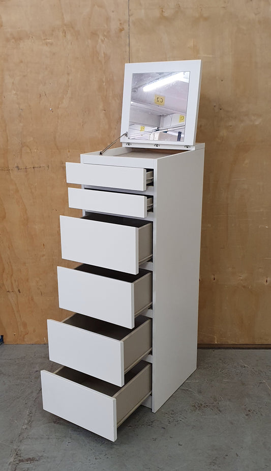IKEA MALM White Tall Chest of Drawers with Mirrored Open Top - 104597