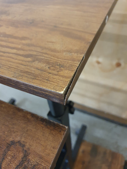 2 Tier Height Adjustable Small Wood Desk with Black Metal Frame - 104884