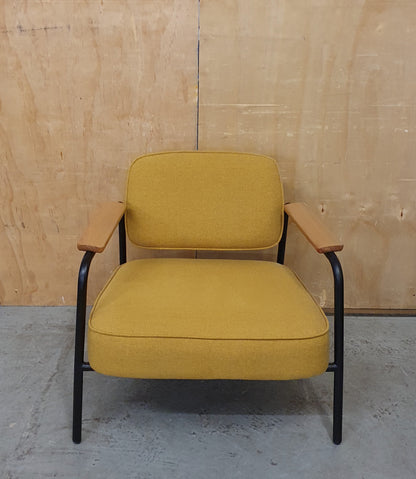 Modern Mustard Accent Chair with Black Metal Frame, Wood Armrest and Detachable Back Rest - 104869