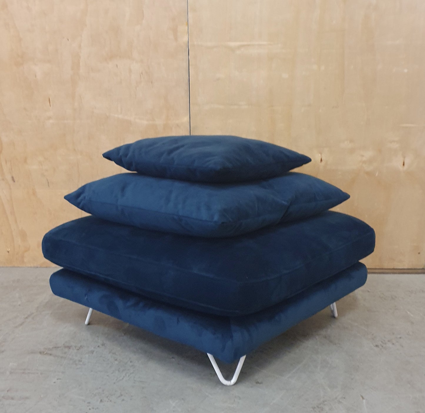 Large Navy Blue Velvet Pouffe Footstool with 2 Additional Cushions - 290925-10
