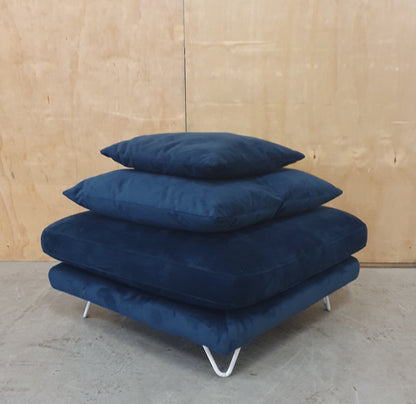 Large Navy Blue Velvet Pouffe Footstool with 2 Additional Cushions - 290925-10