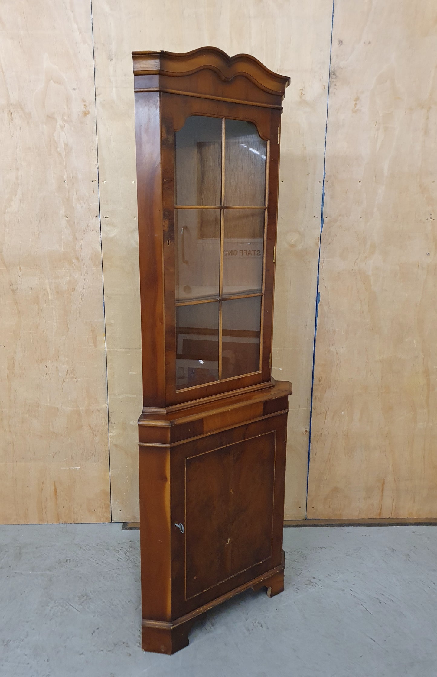 Wooden Tall Corner Glass Display Cabinet with 2 Lockable Doors and Internal Shelving - EL102876