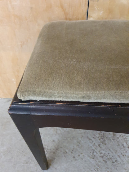 Dark Wood Frame Foot Stool with Olive Green Velvet Seat - EL104399