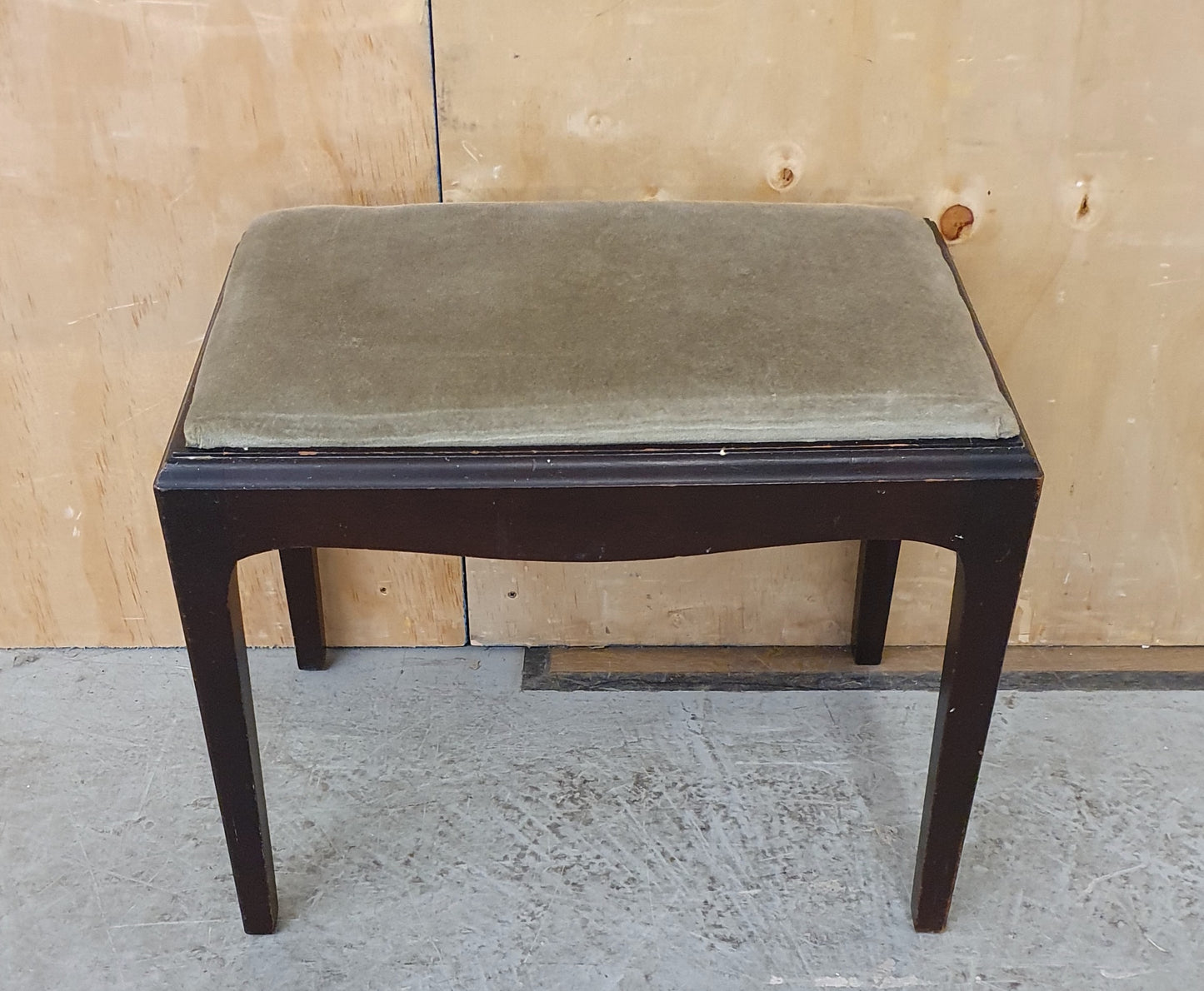 Dark Wood Frame Foot Stool with Olive Green Velvet Seat - EL104399