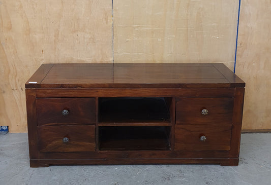 Large Dark Stained Heavy Duty Wood TV Stand with 4 Drawers and Centre Shelf - EL104592