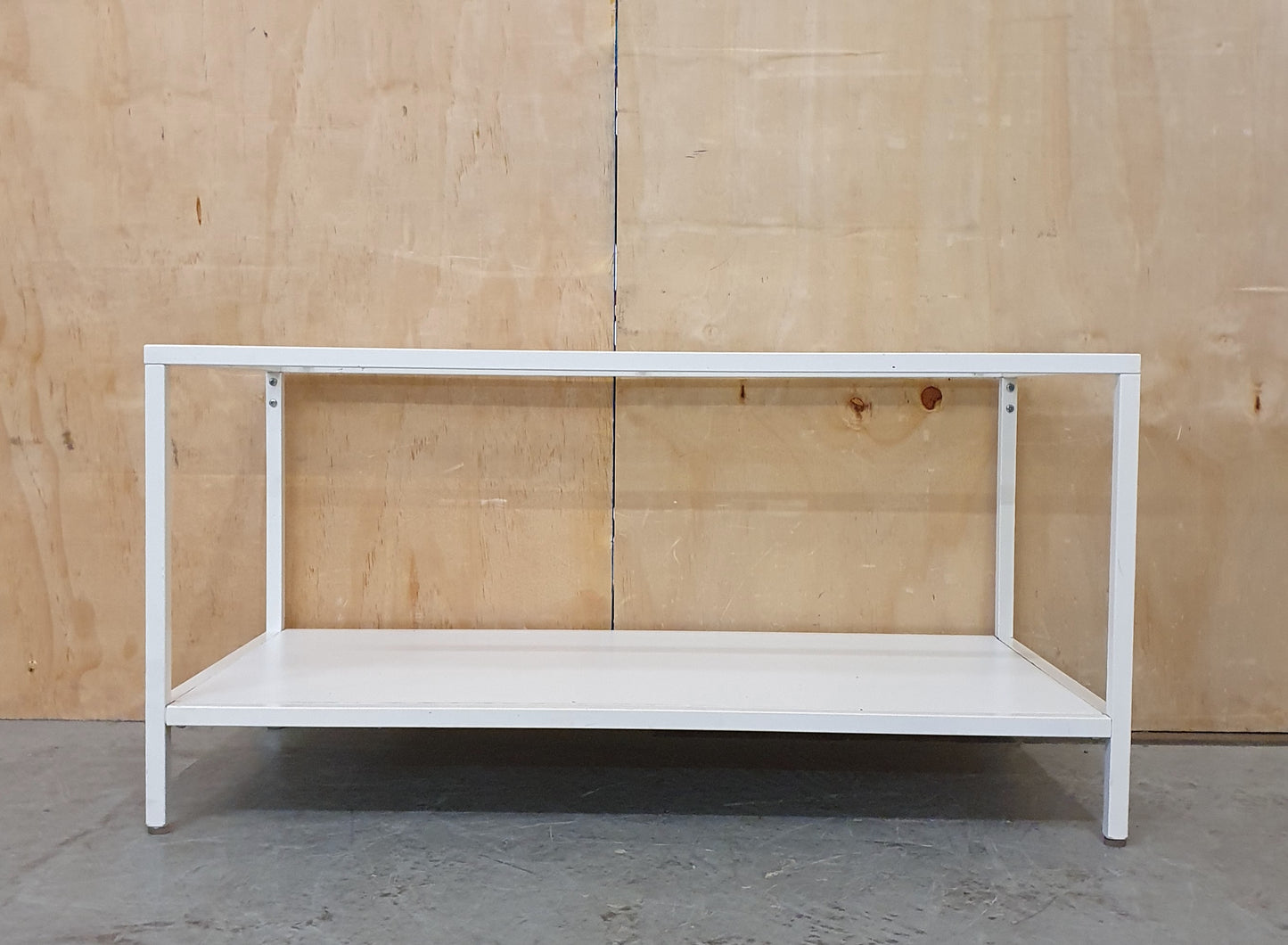 Modern White 2 Tier Coffee Table with Glass Top and Metal Frame - 104881