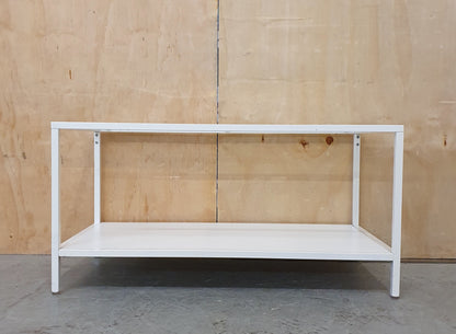 Modern White 2 Tier Coffee Table with Glass Top and Metal Frame - 104881