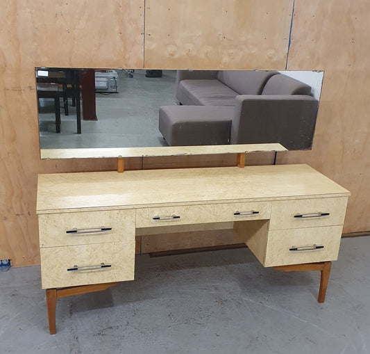 Vintage Wood Vaneer Beige Colour Dressing Table with Mirror - 103478