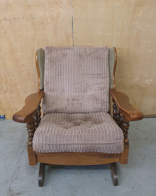Wood Framed Rocking Armchair with Brown Chunky Corduroy - EL1040100