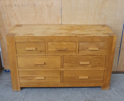 Large Oak 7 Drawer Chest of Drawers with Block Handles - 104486