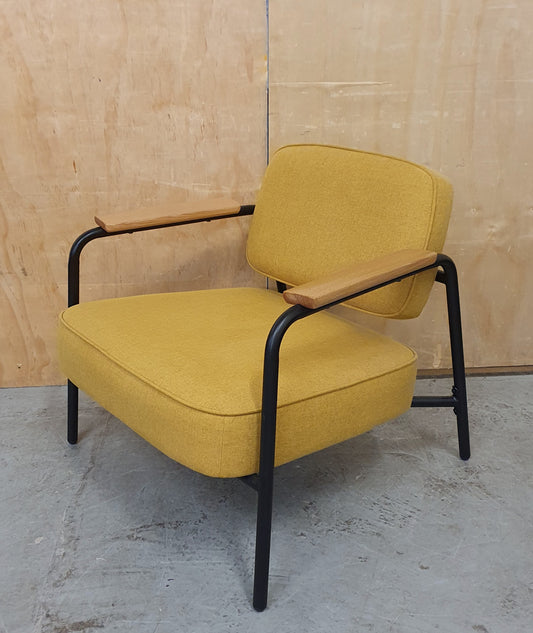 Modern Mustard Accent Chair with Black Metal Frame, Wood Armrest and Detachable Back Rest - 104869