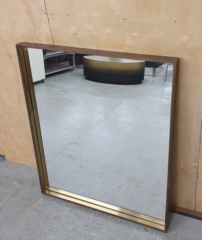 Large Square Brown Frame Mirror with Gold Inlay - EL104518