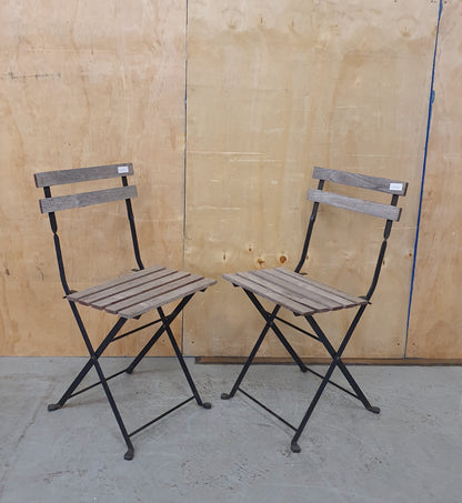 Wooden Slatted Garden Table and 2 Folding Chairs with Black Metal Frame - 103060/103061/103062