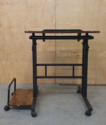 2 Tier Height Adjustable Small Wood Desk with Black Metal Frame - 104884