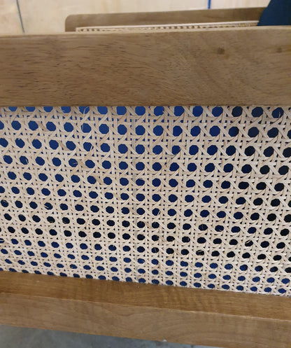 Blue Velvet Accent Armchair with Rattan Sides - 104941