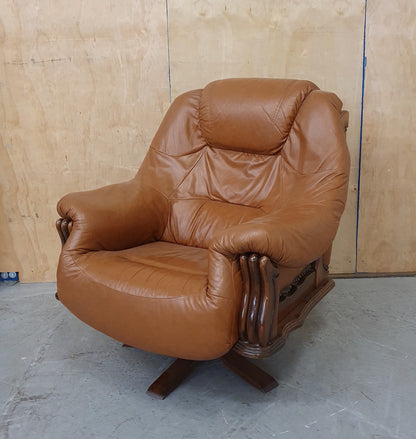 Single Brown Leather Rotating Armchair with Studded Side Detailing - 104610